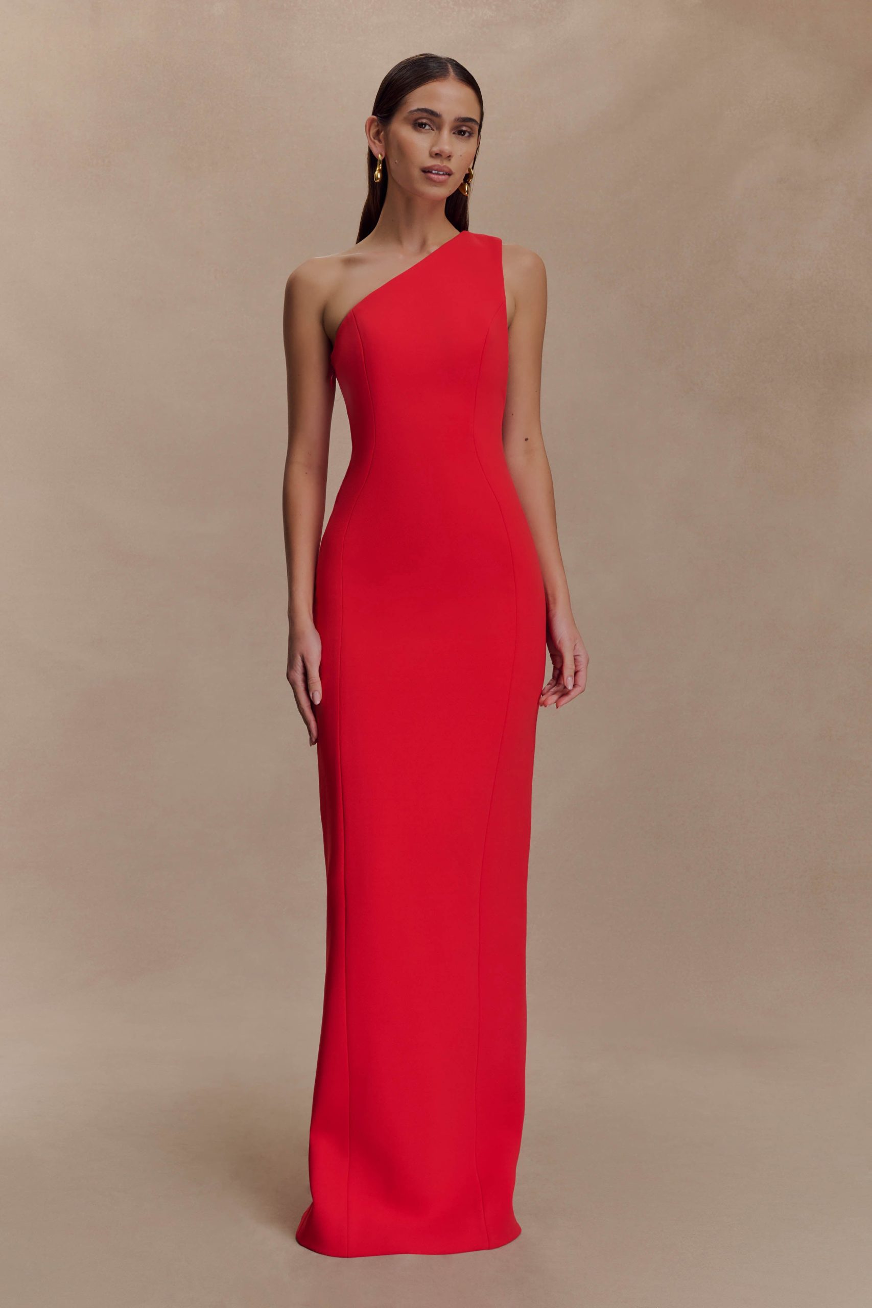 Milena One Shoulder Crepe Maxi Dress - Red - Image 9