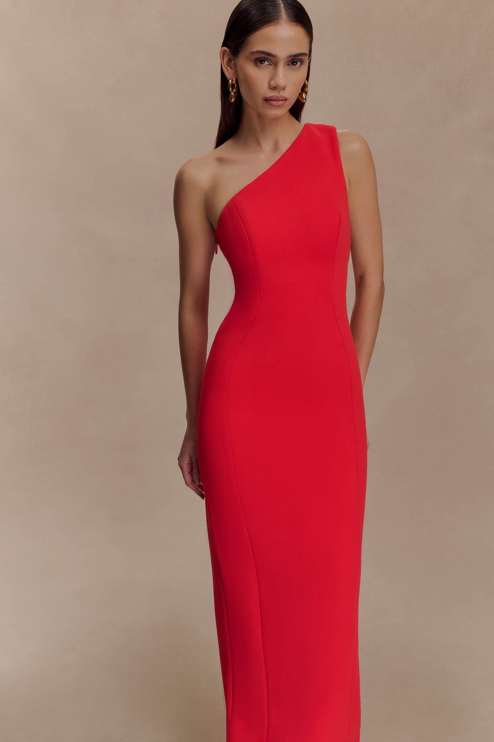 Milena One Shoulder Crepe Maxi Dress - Red - Image 7