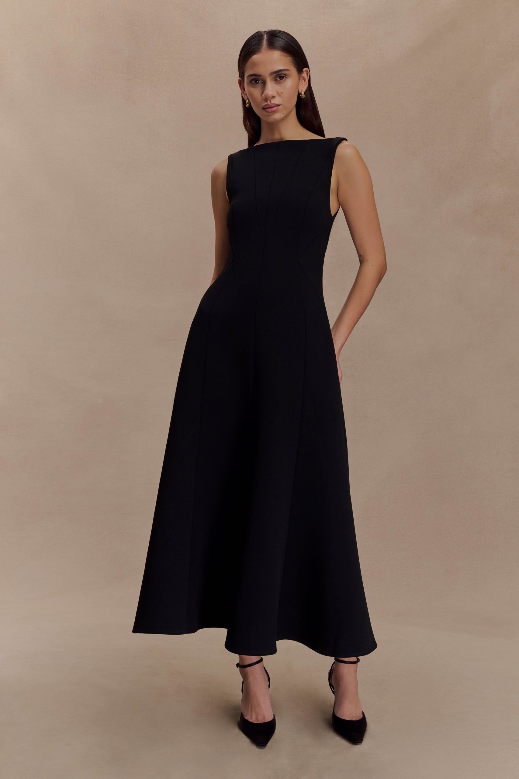 Callista Crepe A-Line Midi Dress - Black - Image 5