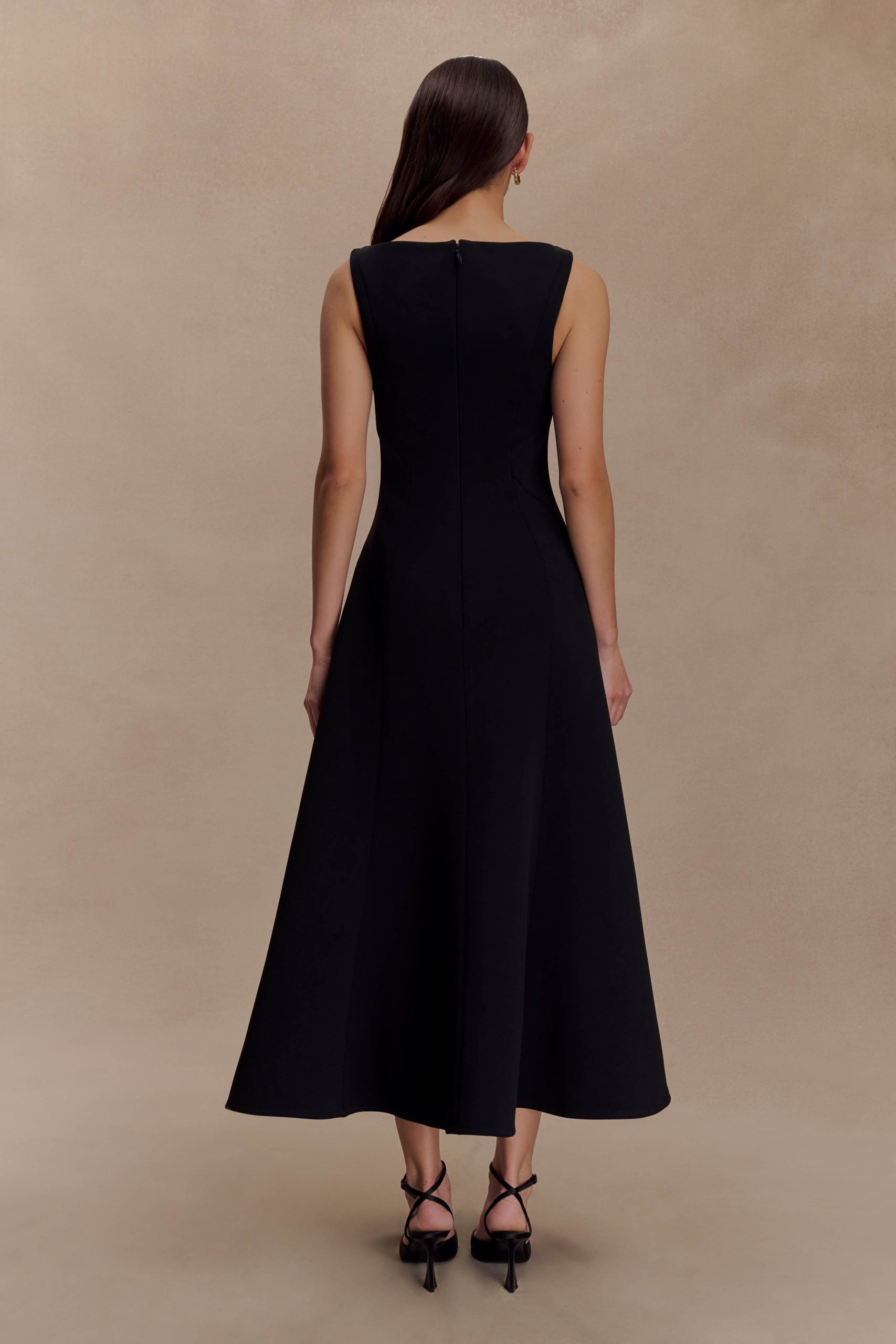 Callista Crepe A-Line Midi Dress - Black - Image 2