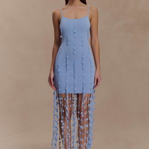 Tove Hand Knit Flower Mini Dress - Blue
