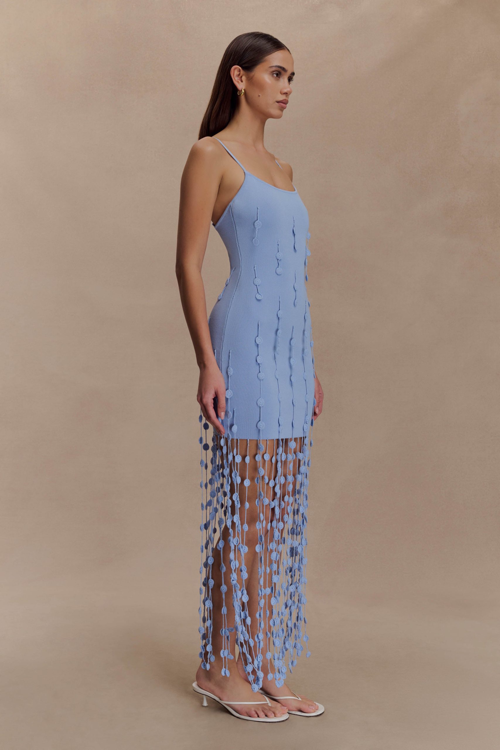 Tove Hand Knit Flower Mini Dress - Blue - Image 2
