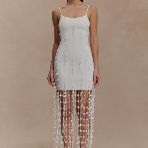 Tove Hand Knit Flower Mini Dress - White