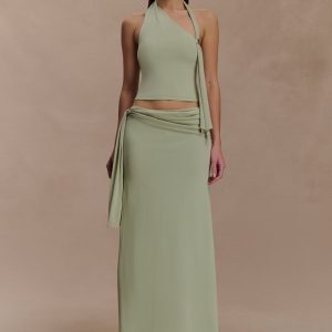 Bowie Low Rise Knit Maxi Skirt - Pastel Green