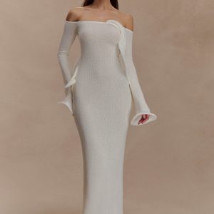Sandrine Off Shoulder Knit Maxi Dress - White