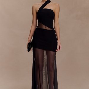 Vashti Cut Out Mesh Maxi Dress - Black