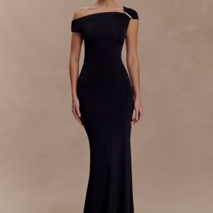Kinsley Slinky Maxi Dress With Hardware - Black