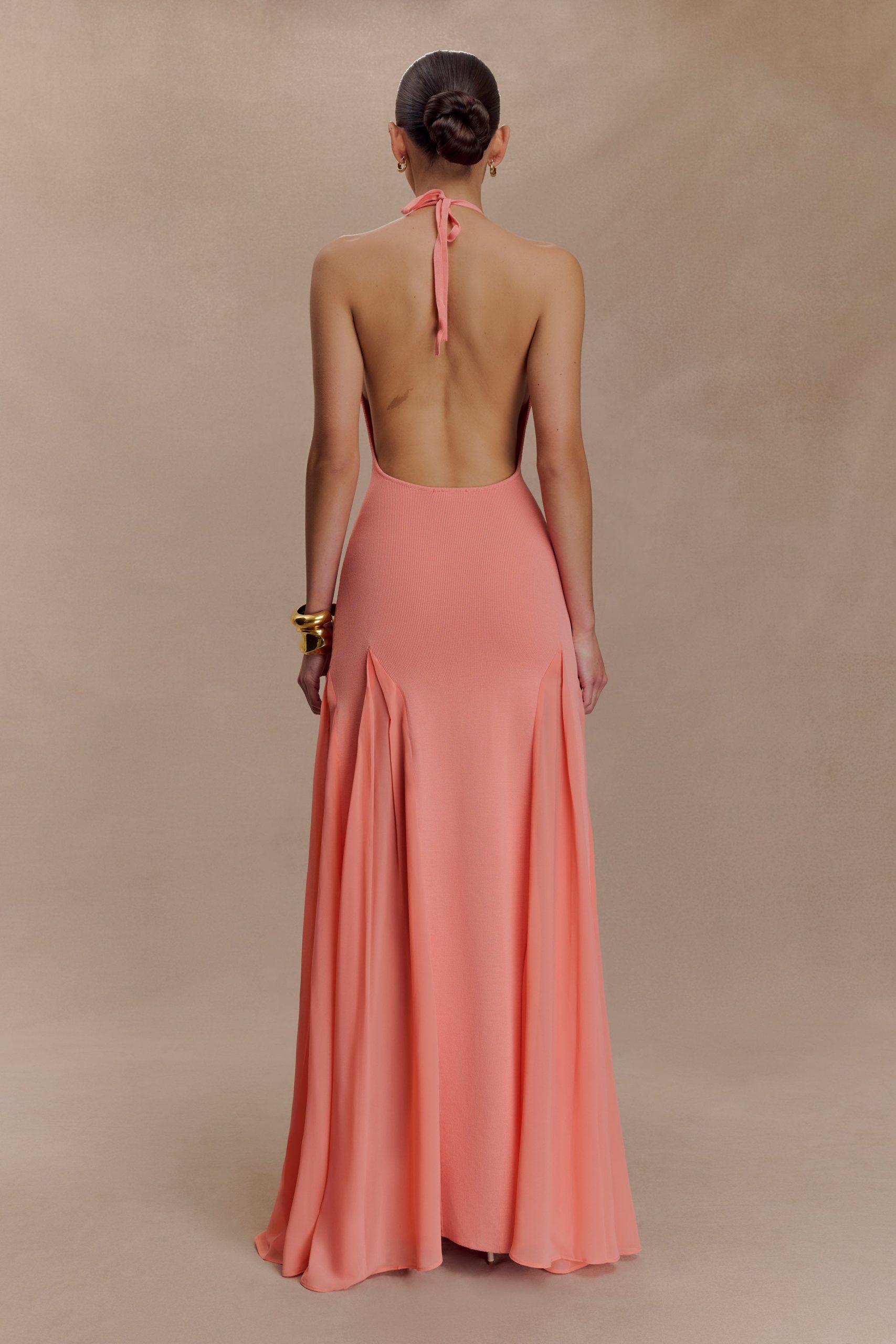 Soleil Knit And Mesh Halter Maxi Dress - Coral - Image 2