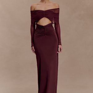Rafaella Slinky And Mesh Maxi Dress - Mahogany