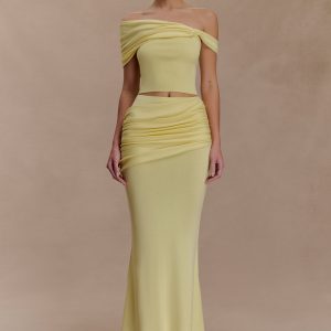 Irene Gathered Knit Maxi Skirt - Lemon