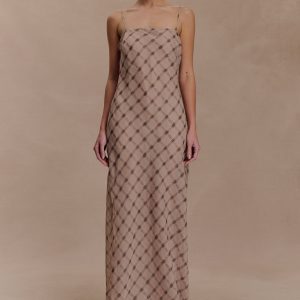 Silvana Chiffon Maxi Dress - Snake Check Print Mocha