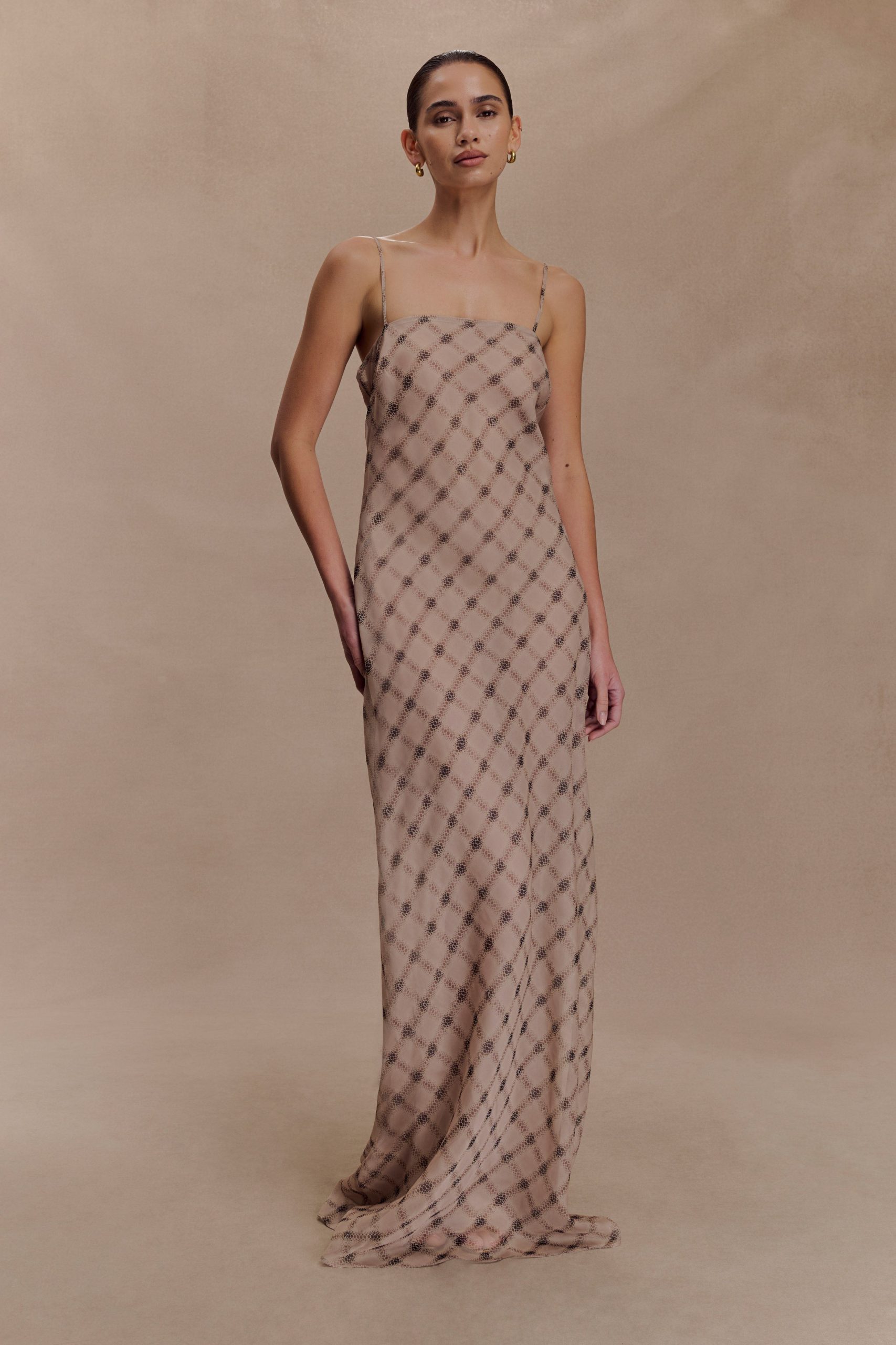 Silvana Chiffon Maxi Dress - Snake Check Print Mocha - Image 5