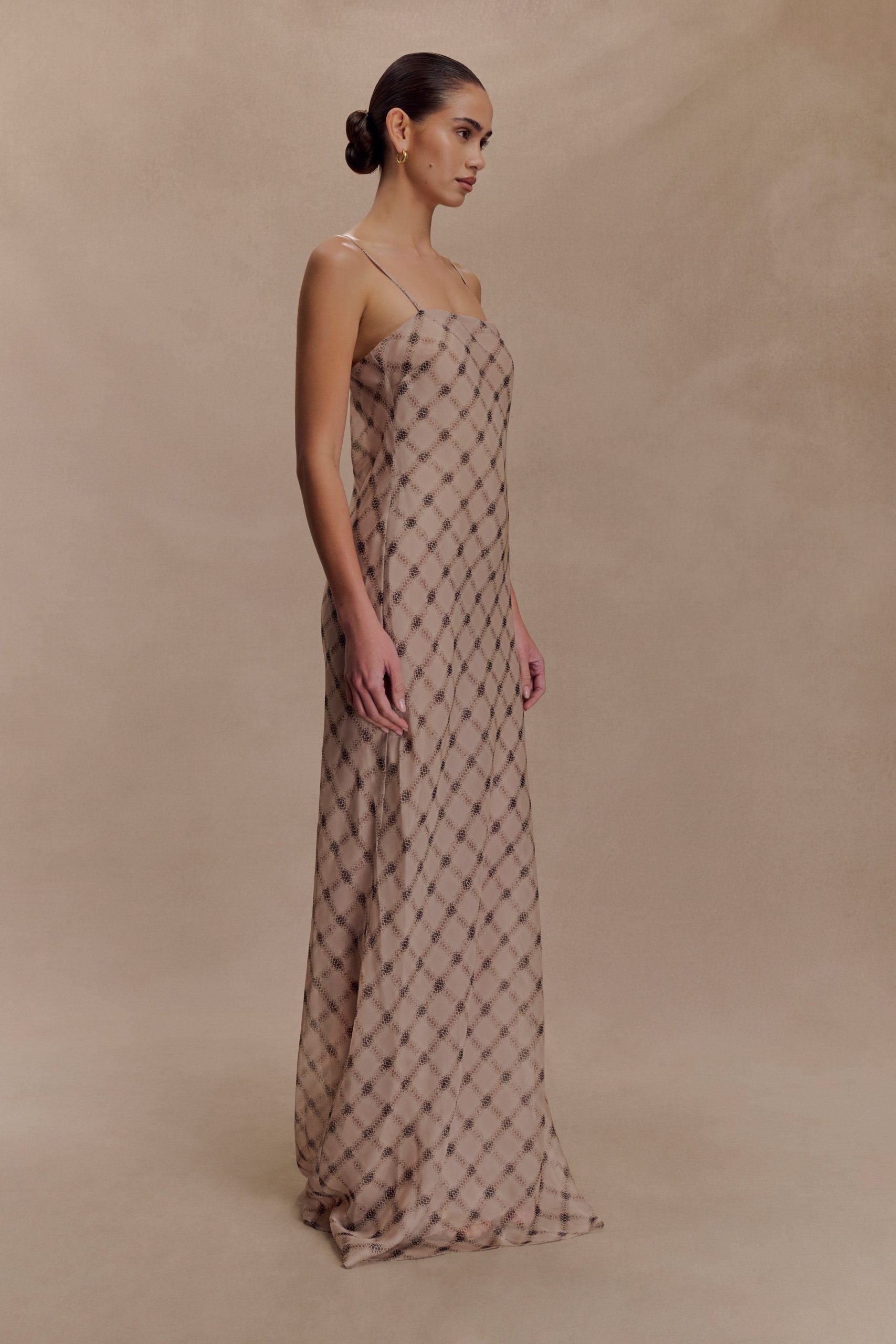 Silvana Chiffon Maxi Dress - Snake Check Print Mocha - Image 3