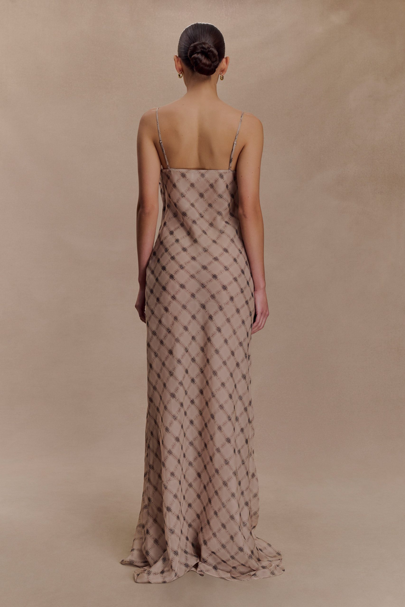 Silvana Chiffon Maxi Dress - Snake Check Print Mocha - Image 2