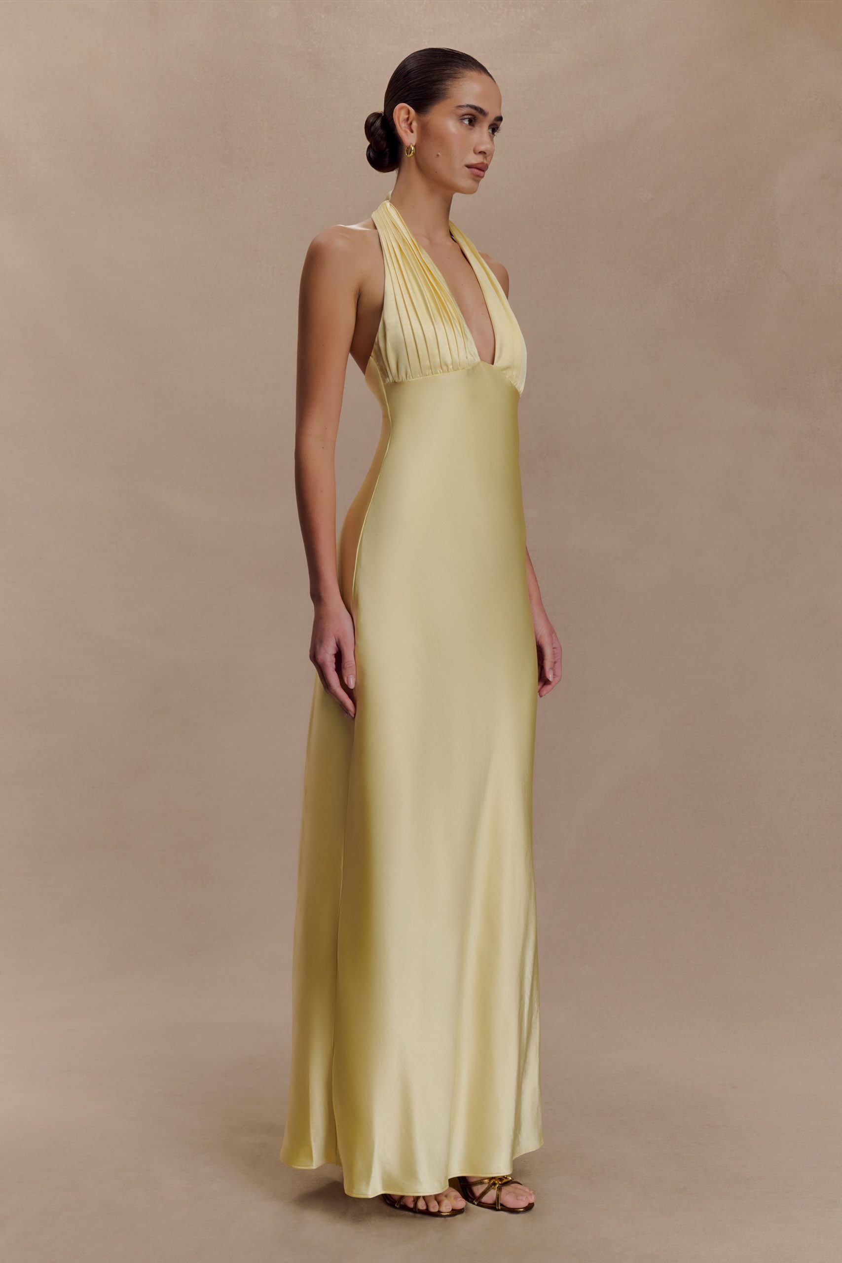 Alice Satin Halter Maxi Dress - Lemon - Image 2
