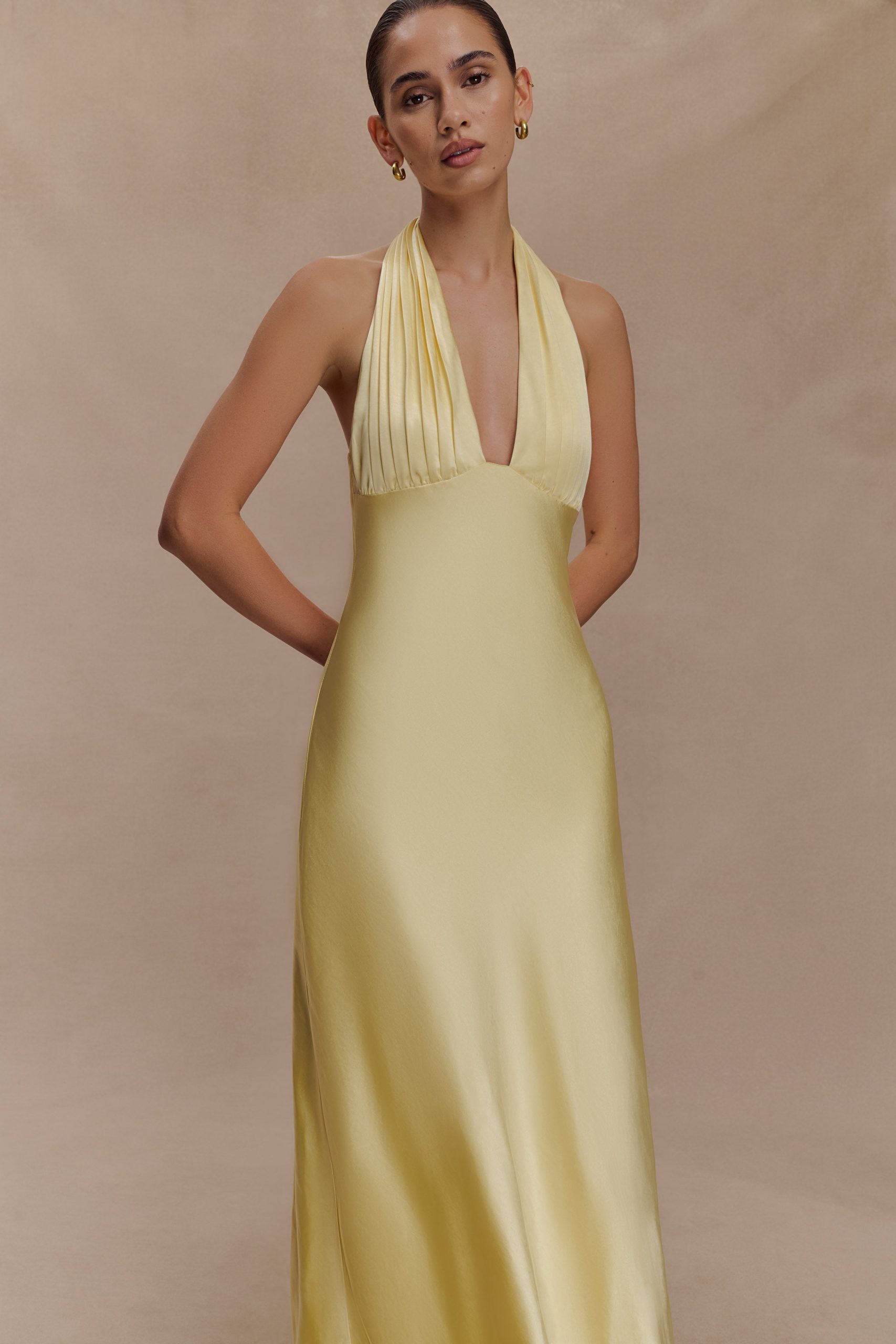 Alice Satin Halter Maxi Dress - Lemon - Image 4