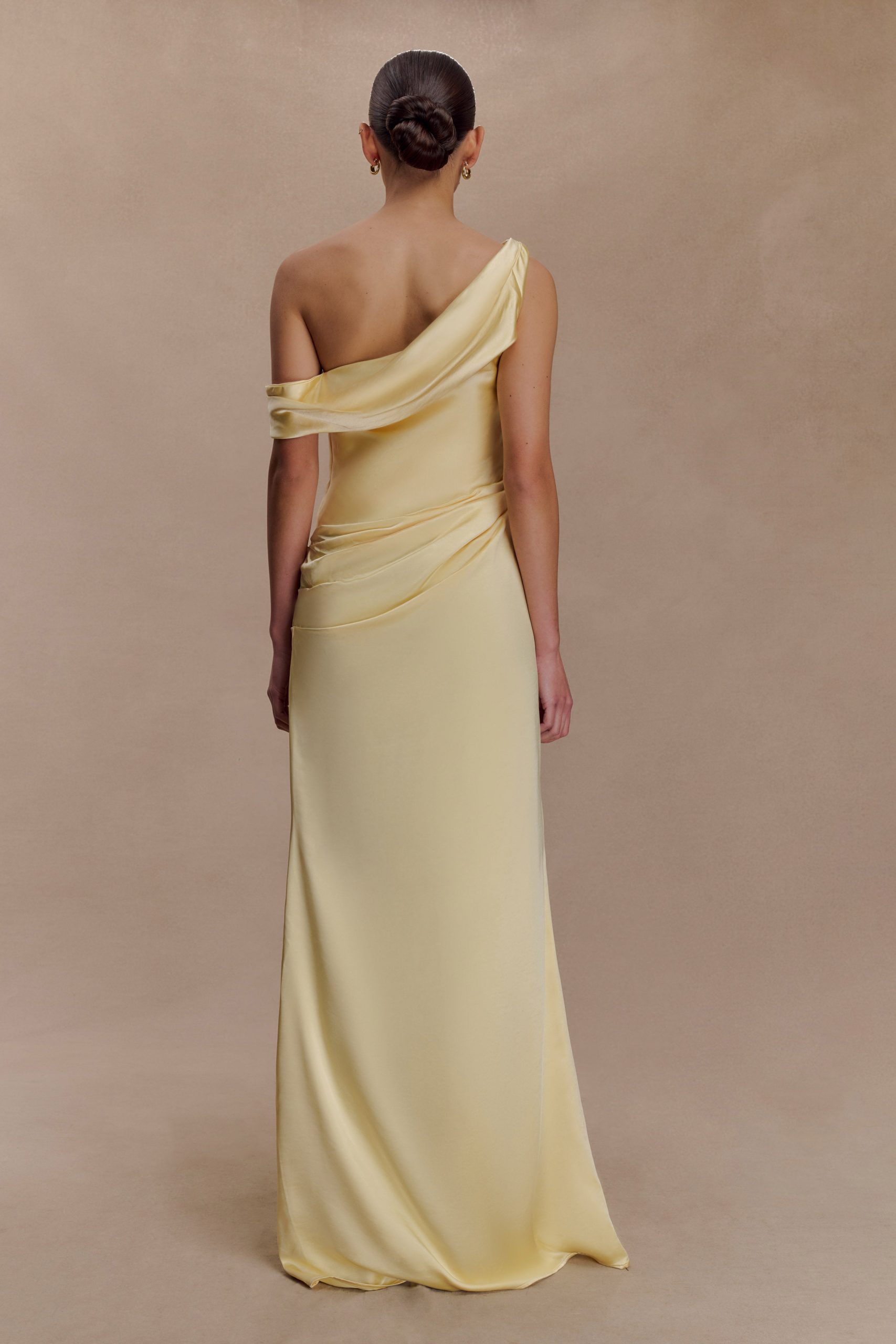 Dalia Off Shoulder Satin Maxi Dress - Lemon - Image 2