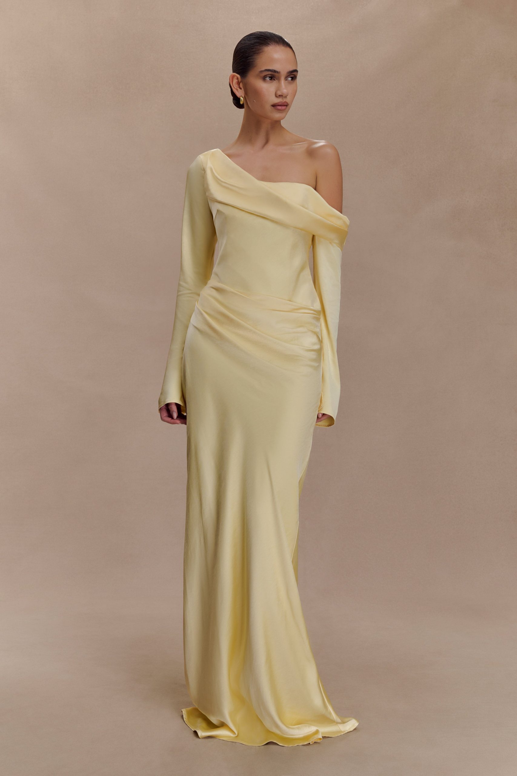 Iris Long Sleeve Satin Maxi Dress - Lemon - Image 6