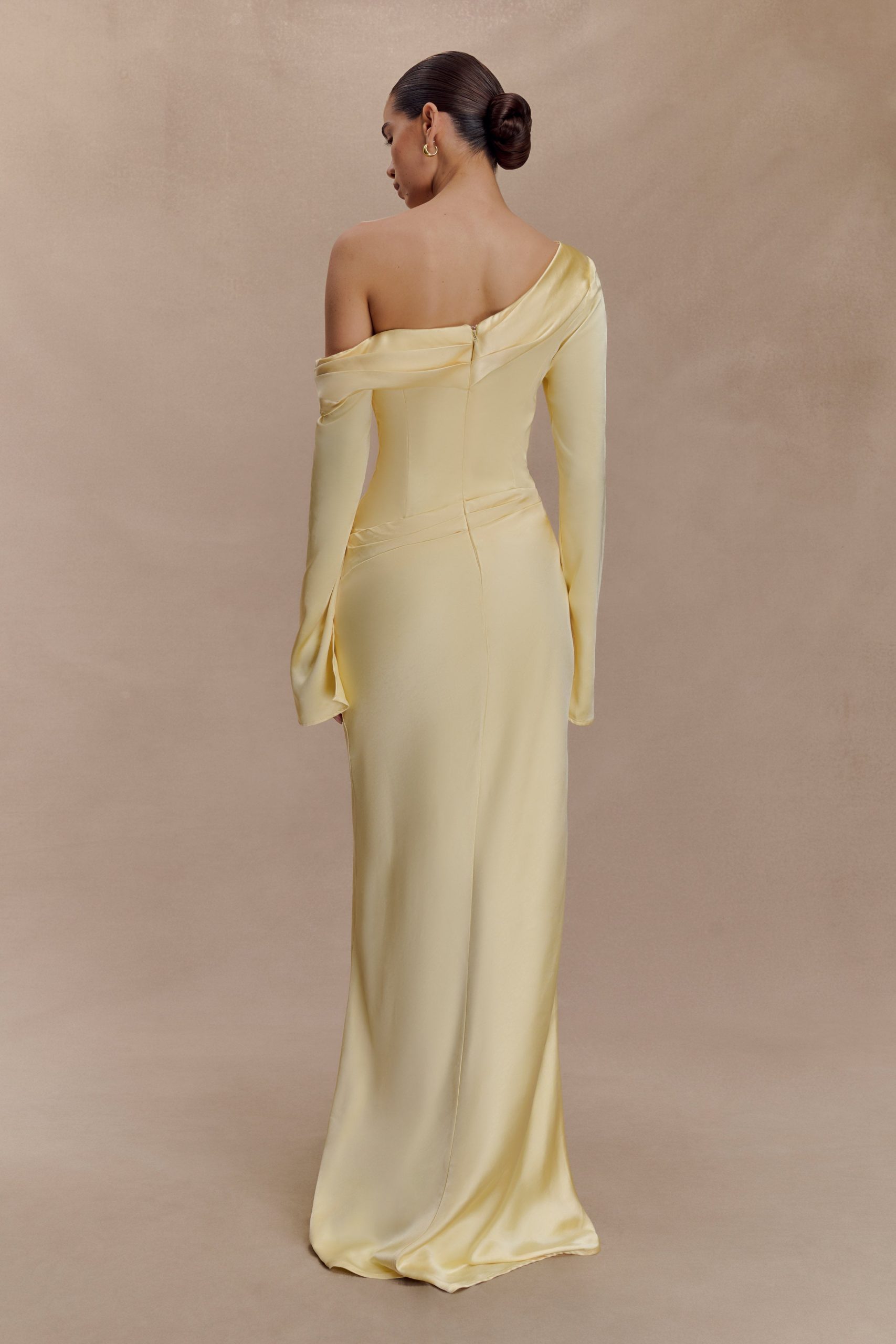 Iris Long Sleeve Satin Maxi Dress - Lemon - Image 2