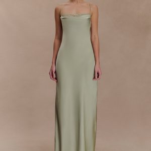 Isadora Lace & Satin Maxi Dress - Sage