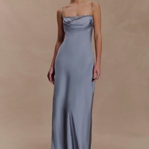 Isadora Lace & Satin Maxi Dress - Frosted Blue