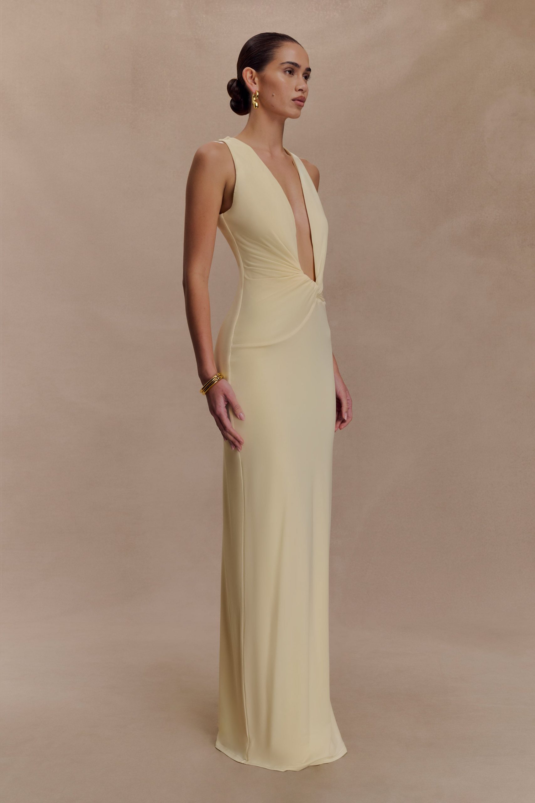 Stella Draped Slinky Maxi Dress - Pale Lemon - Image 5