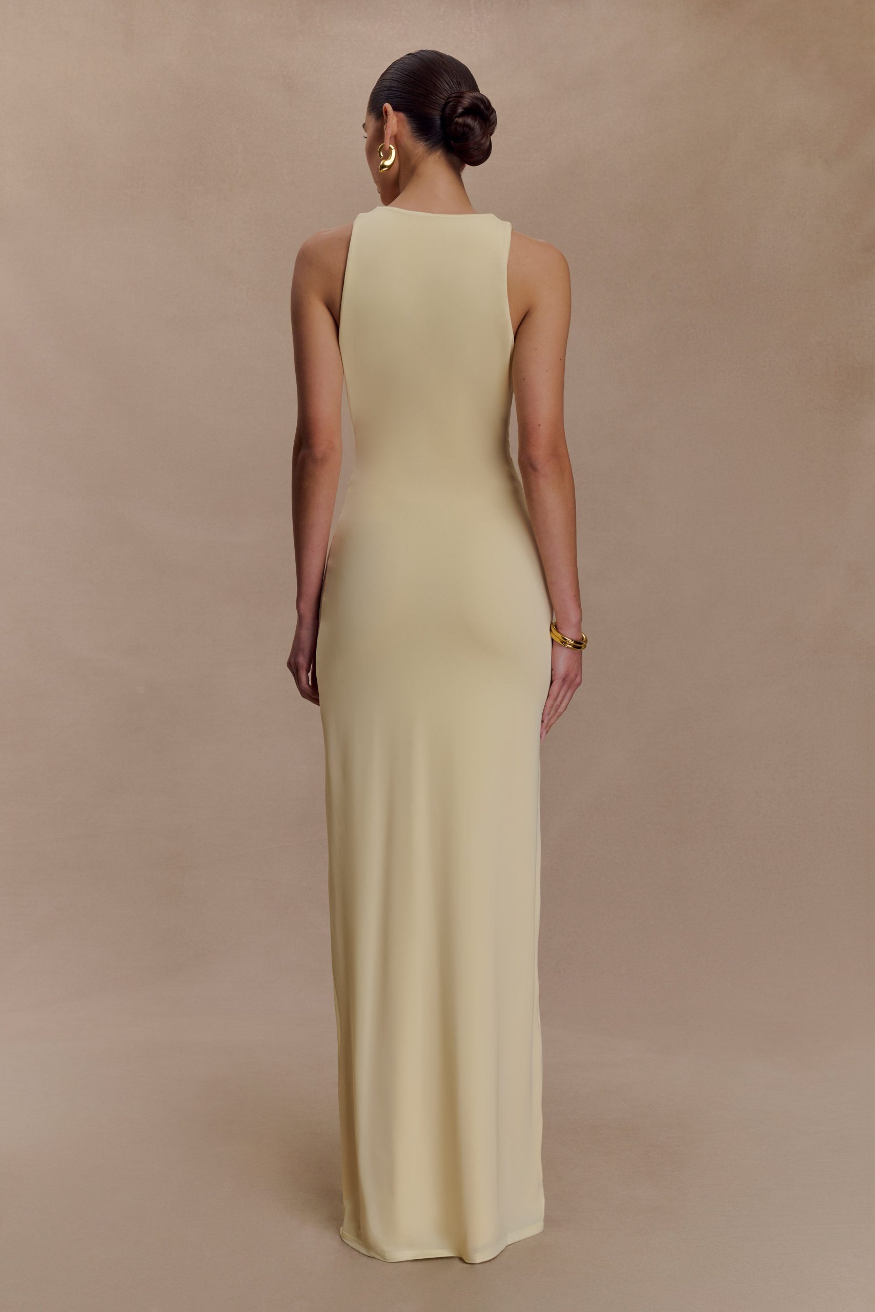 Stella Draped Slinky Maxi Dress - Pale Lemon - Image 2