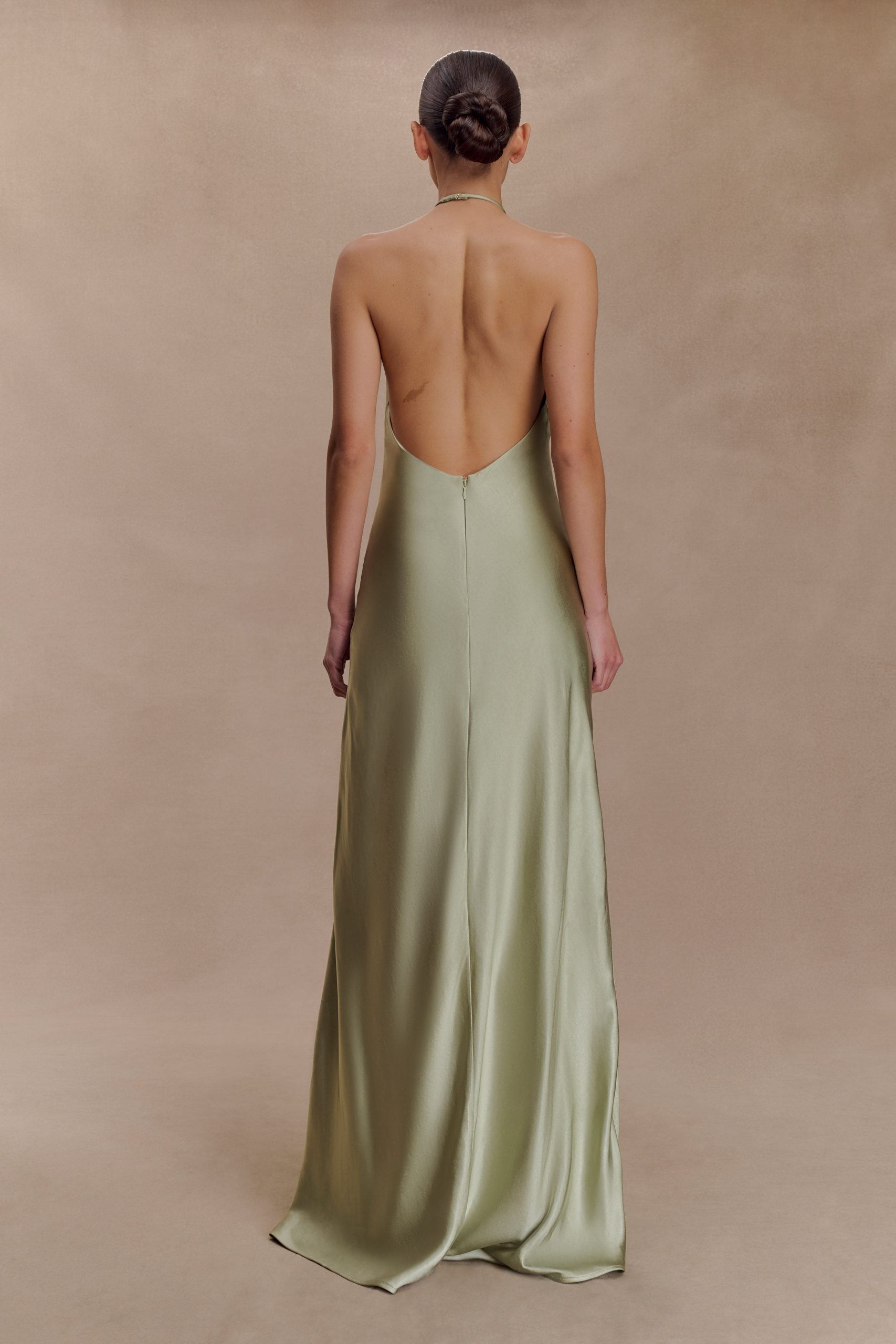 Bella Satin Halter Maxi Dress - Sage - Image 3