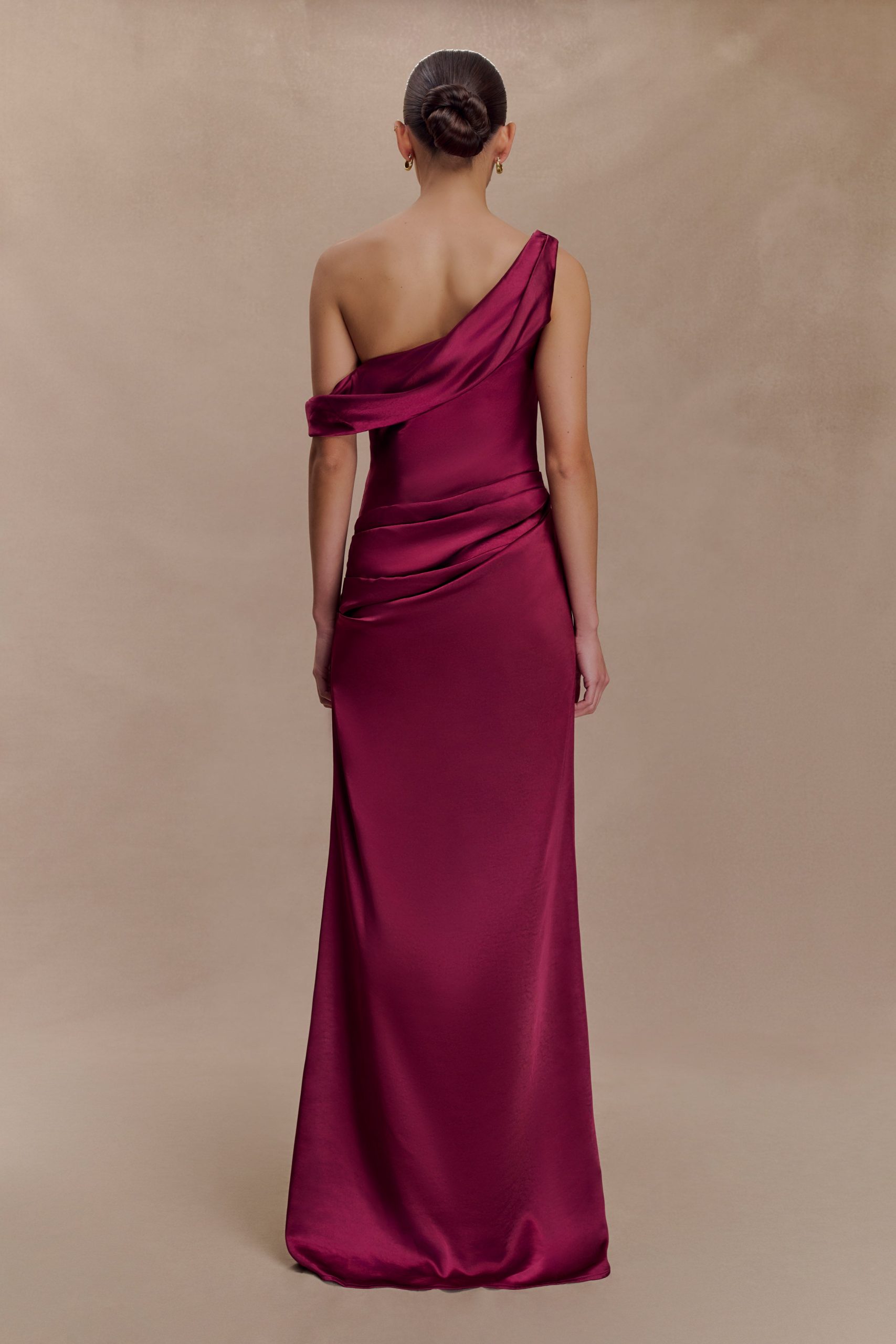 Dalia Off Shoulder Satin Maxi Dress - Mahogany - Image 4