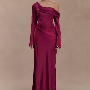 Iris Long Sleeve Satin Maxi Dress - Mahogany