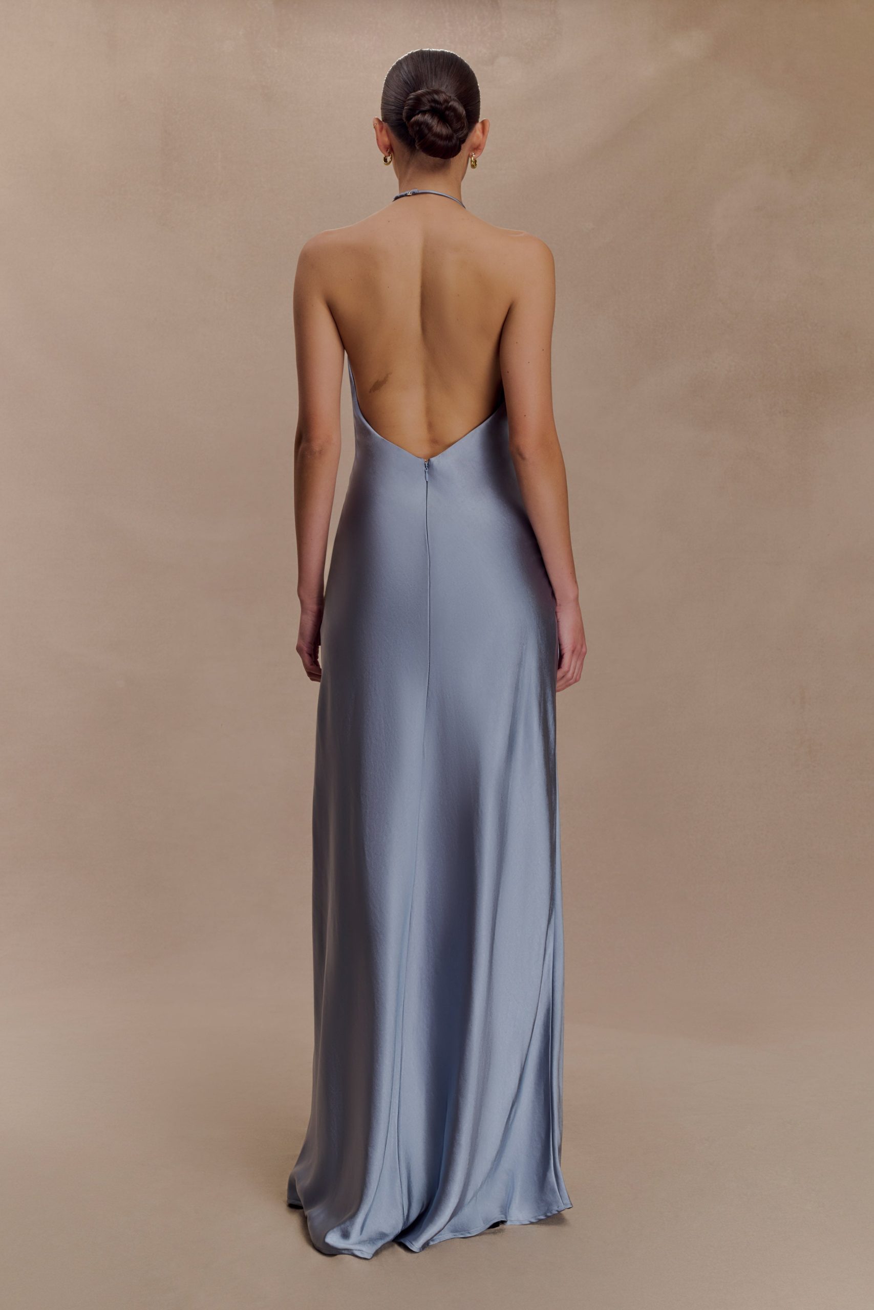 Bella Satin Halter Maxi Dress - Frosted Blue - Image 4