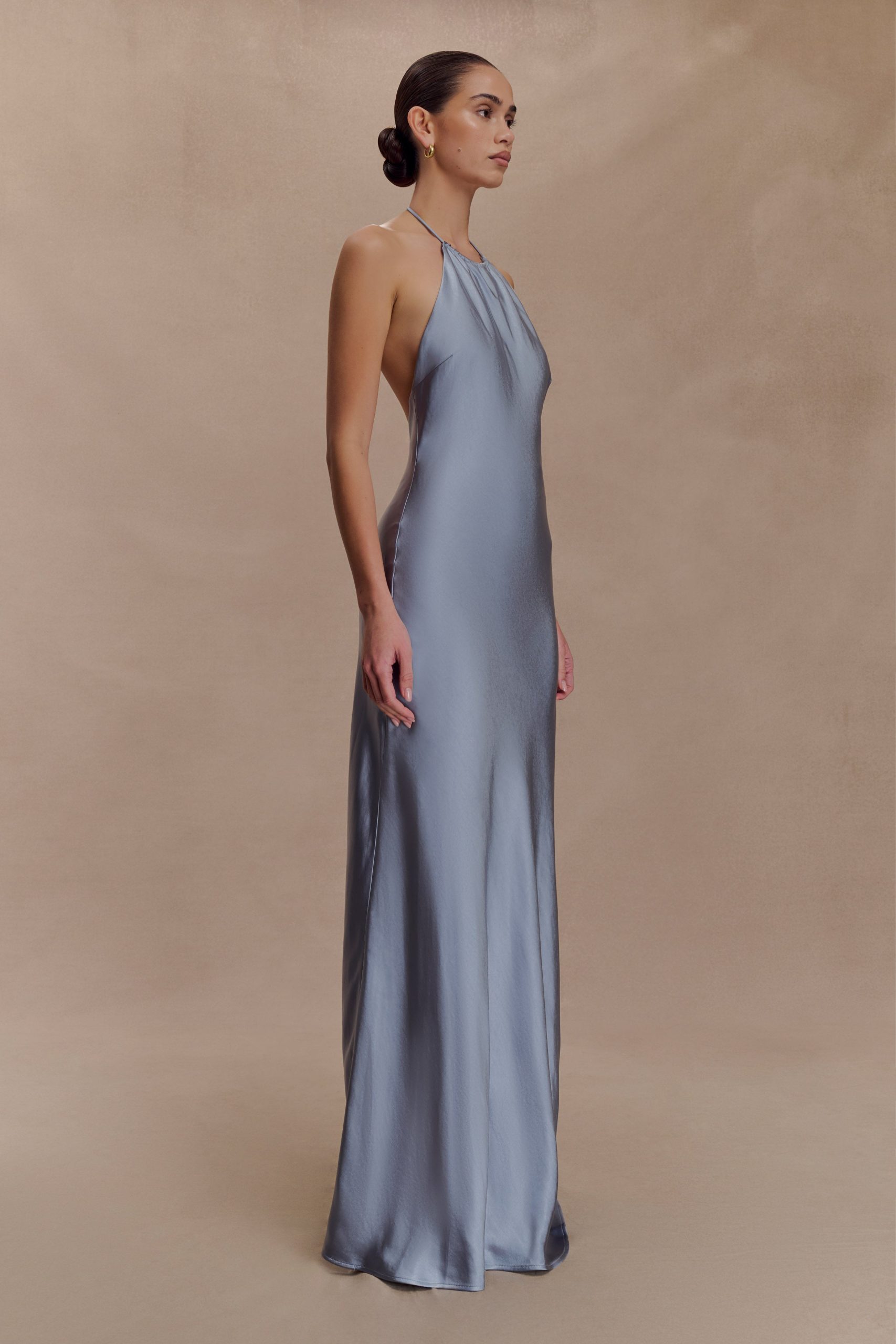 Bella Satin Halter Maxi Dress - Frosted Blue - Image 6