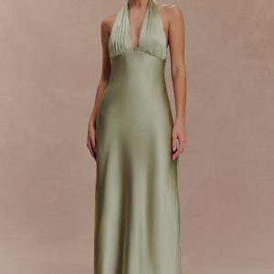 Alice Satin Halter Maxi Dress - Sage
