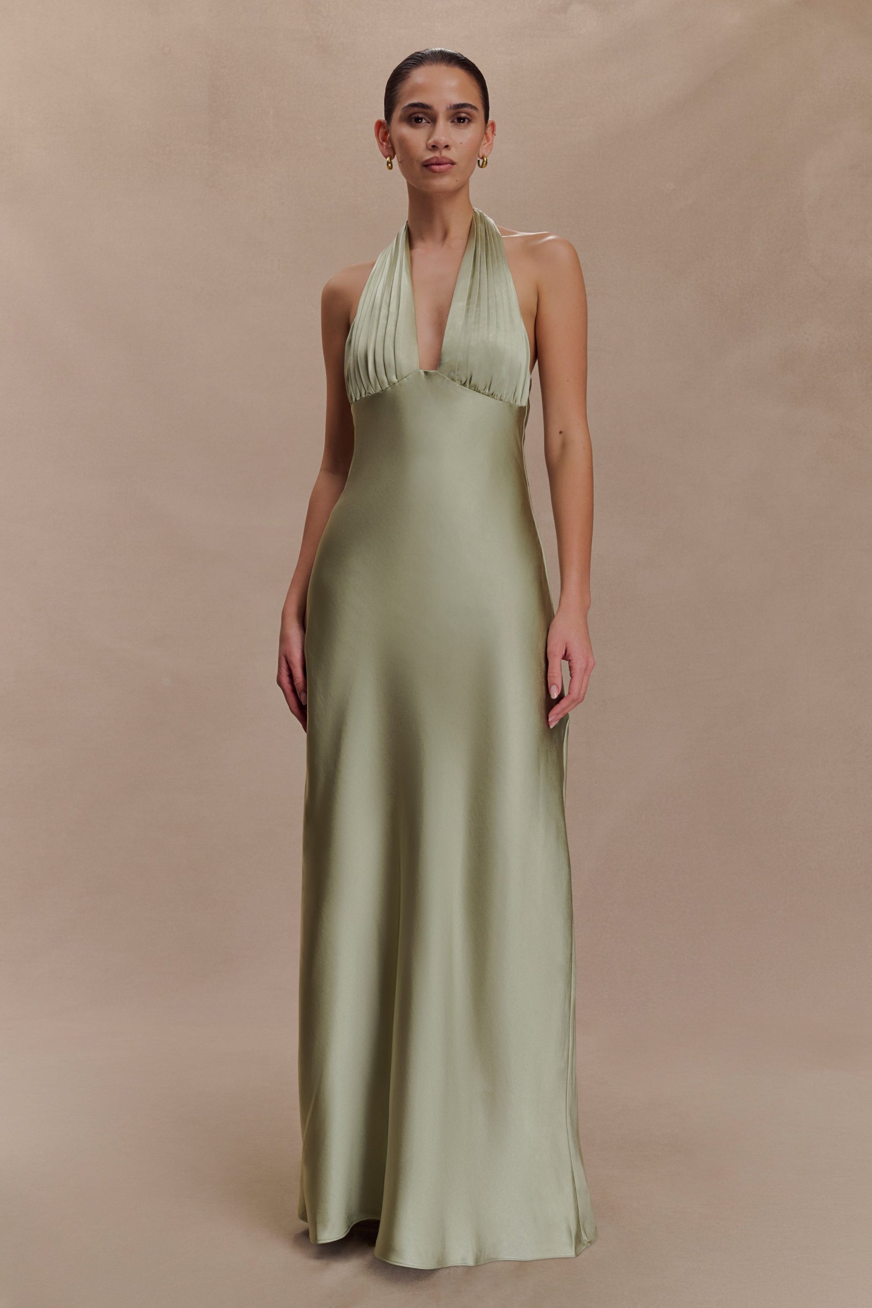 Alice Satin Halter Maxi Dress - Sage