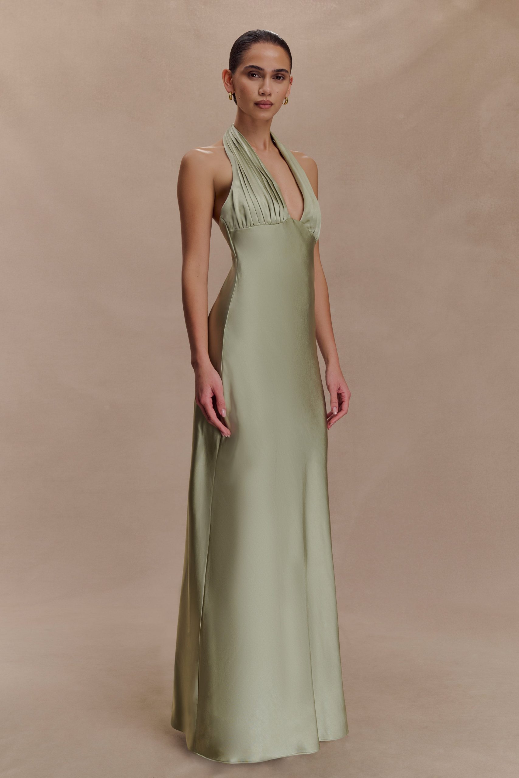 Alice Satin Halter Maxi Dress - Sage - Image 2