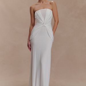 Mirren Strapless Slinky Maxi Dress - White