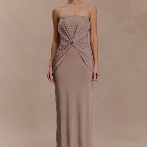 Mirren Strapless Slinky Maxi Dress - Bronze