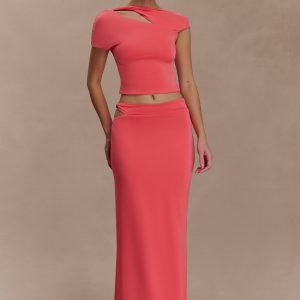 Haven Slinky Twist Midi Skirt - Coral