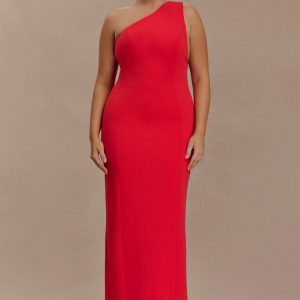 Milena One Shoulder Crepe Maxi Dress - Red