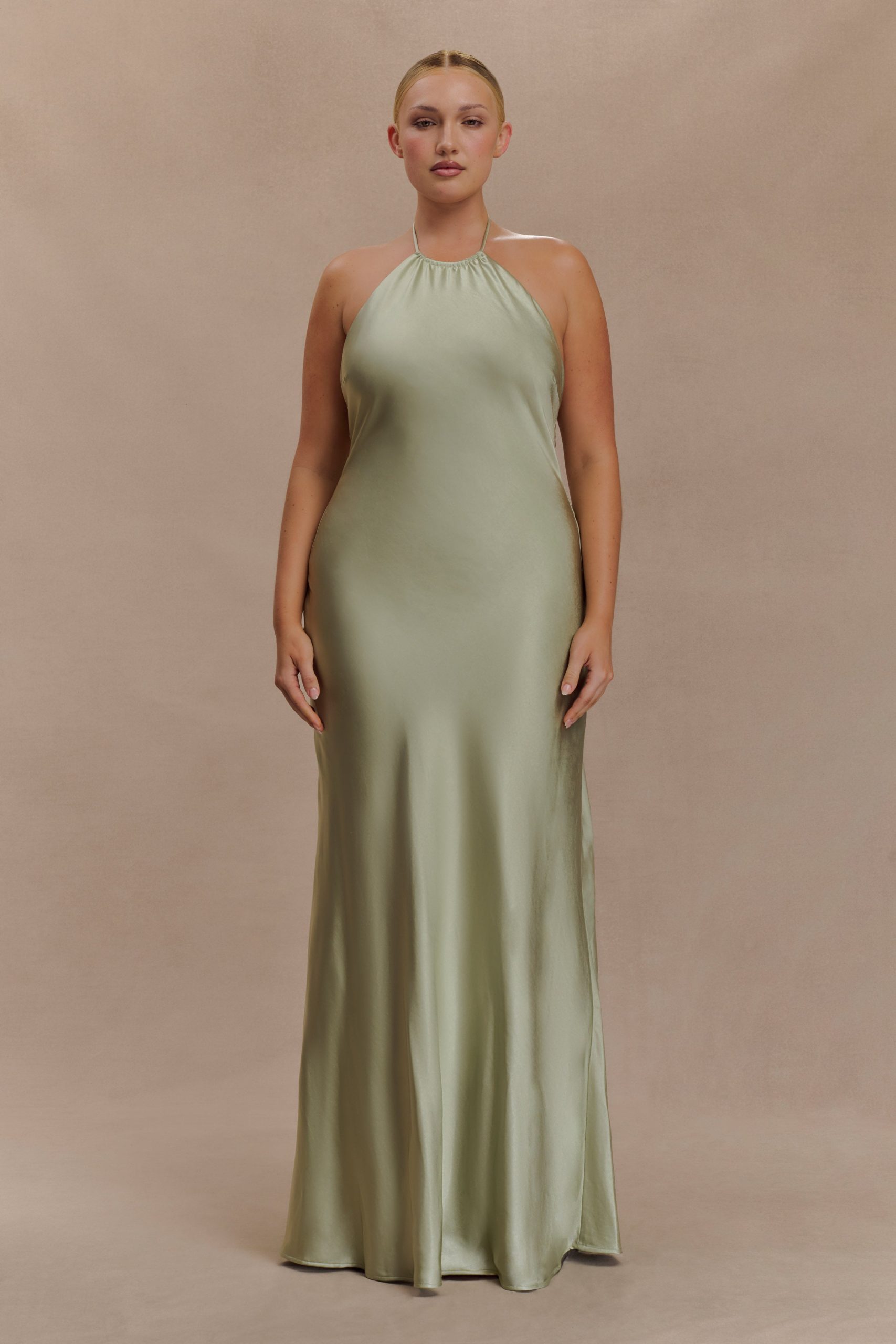 Bella Satin Halter Maxi Dress - Sage - Image 7
