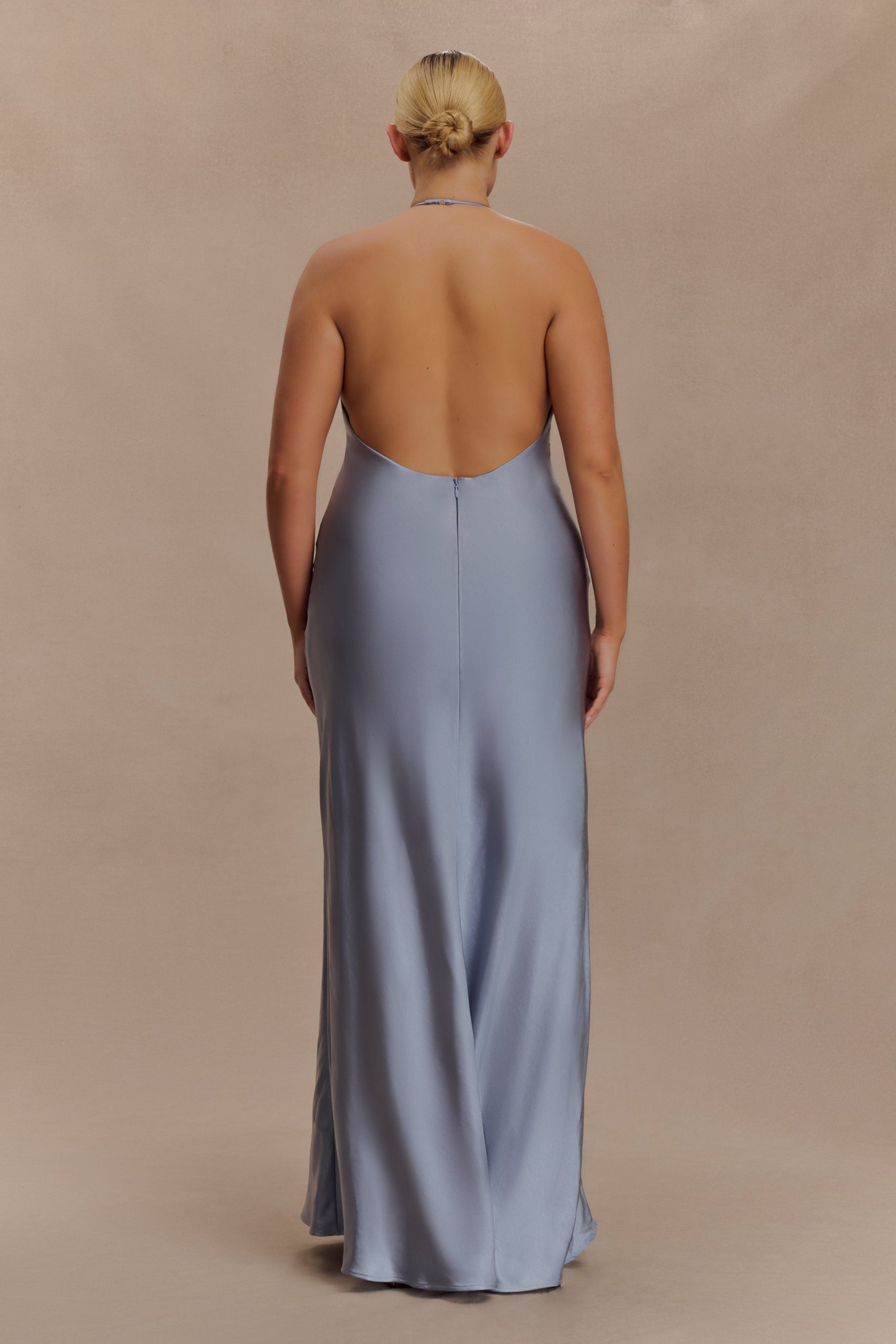 Bella Satin Halter Maxi Dress - Frosted Blue - Image 5