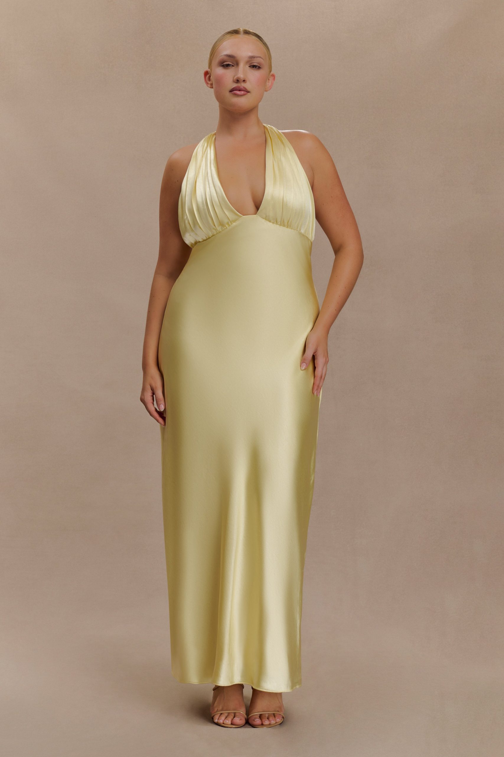 Alice Satin Halter Maxi Dress - Lemon - Image 6