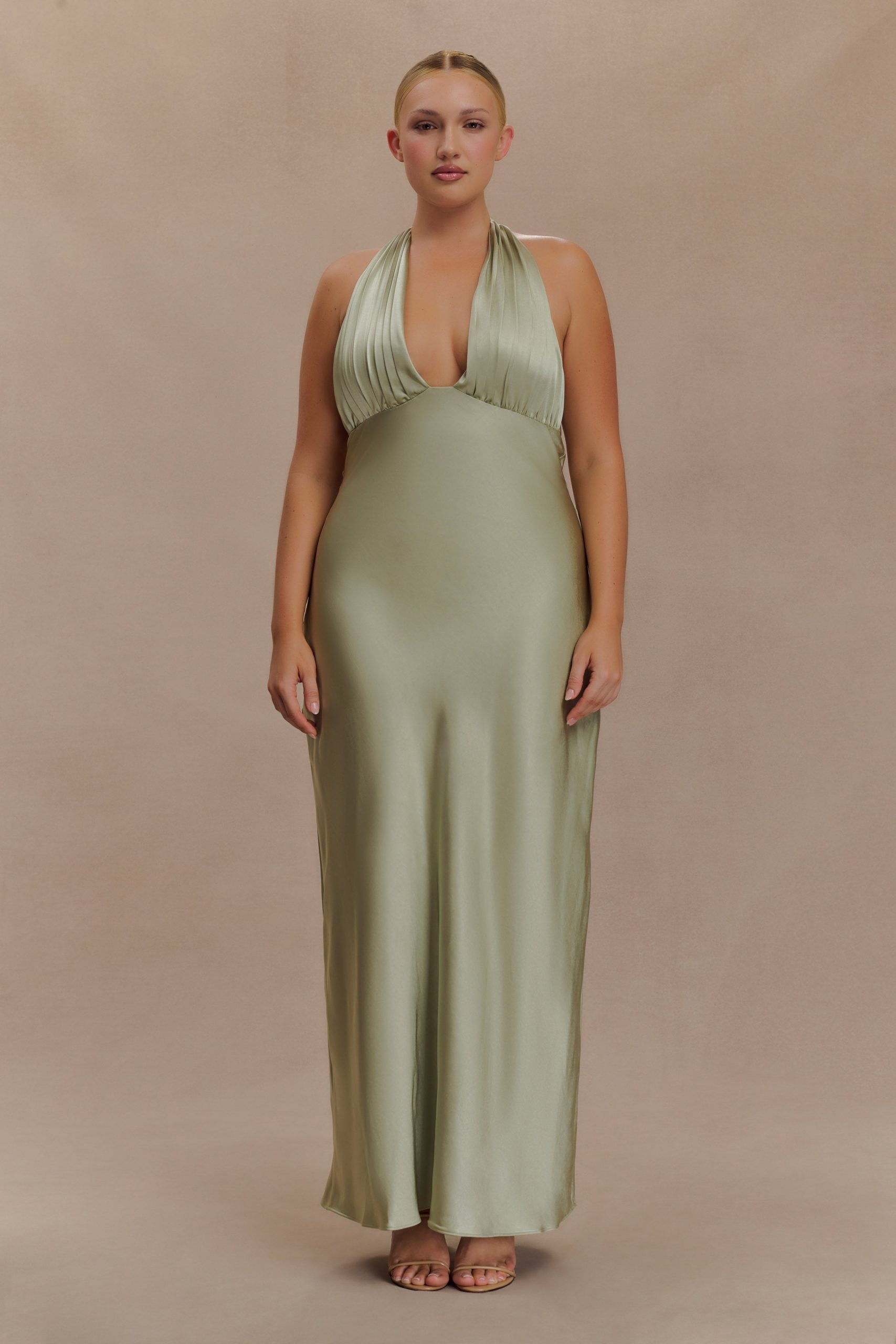 Alice Satin Halter Maxi Dress - Sage - Image 5