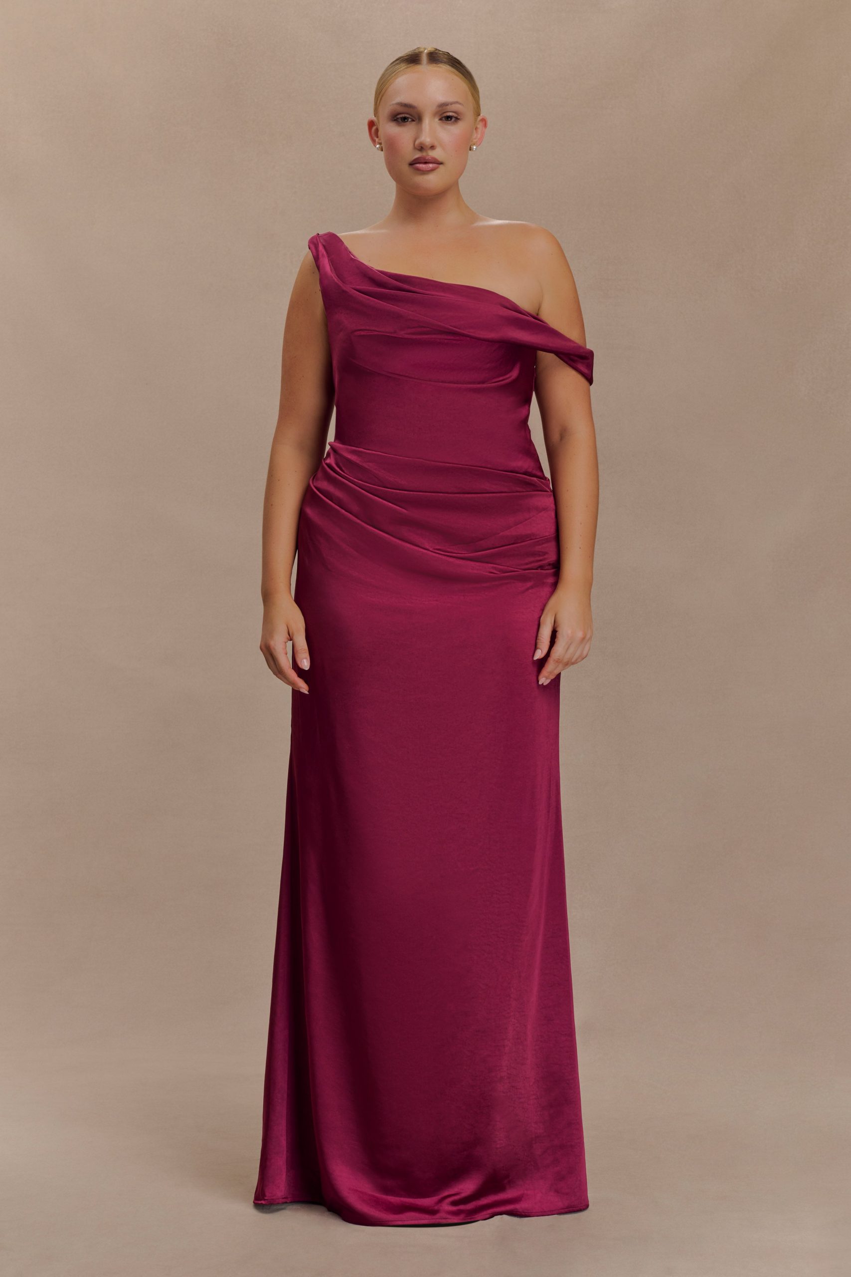 Dalia Off Shoulder Satin Maxi Dress - Mahogany - Image 2