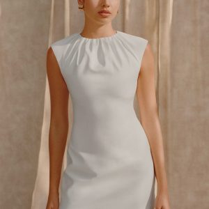 Ariana Pleated Neck Mini Dress - Ivory