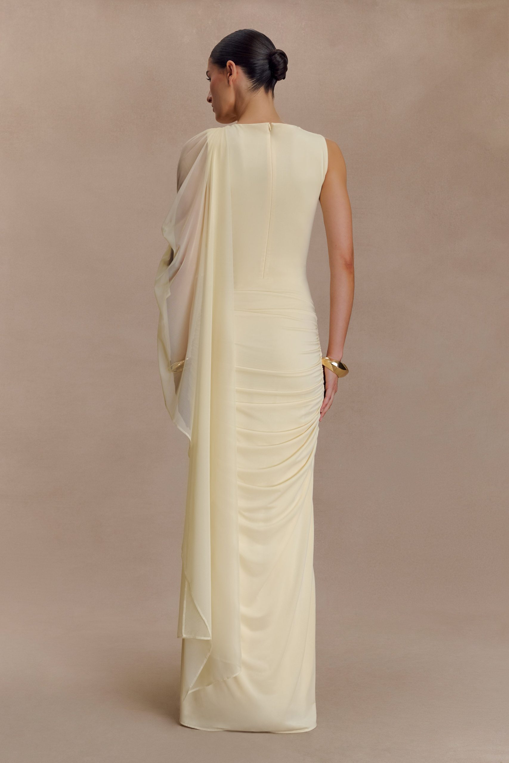 Amandine Ruched Slinky Maxi Dress - Lemon - Image 2