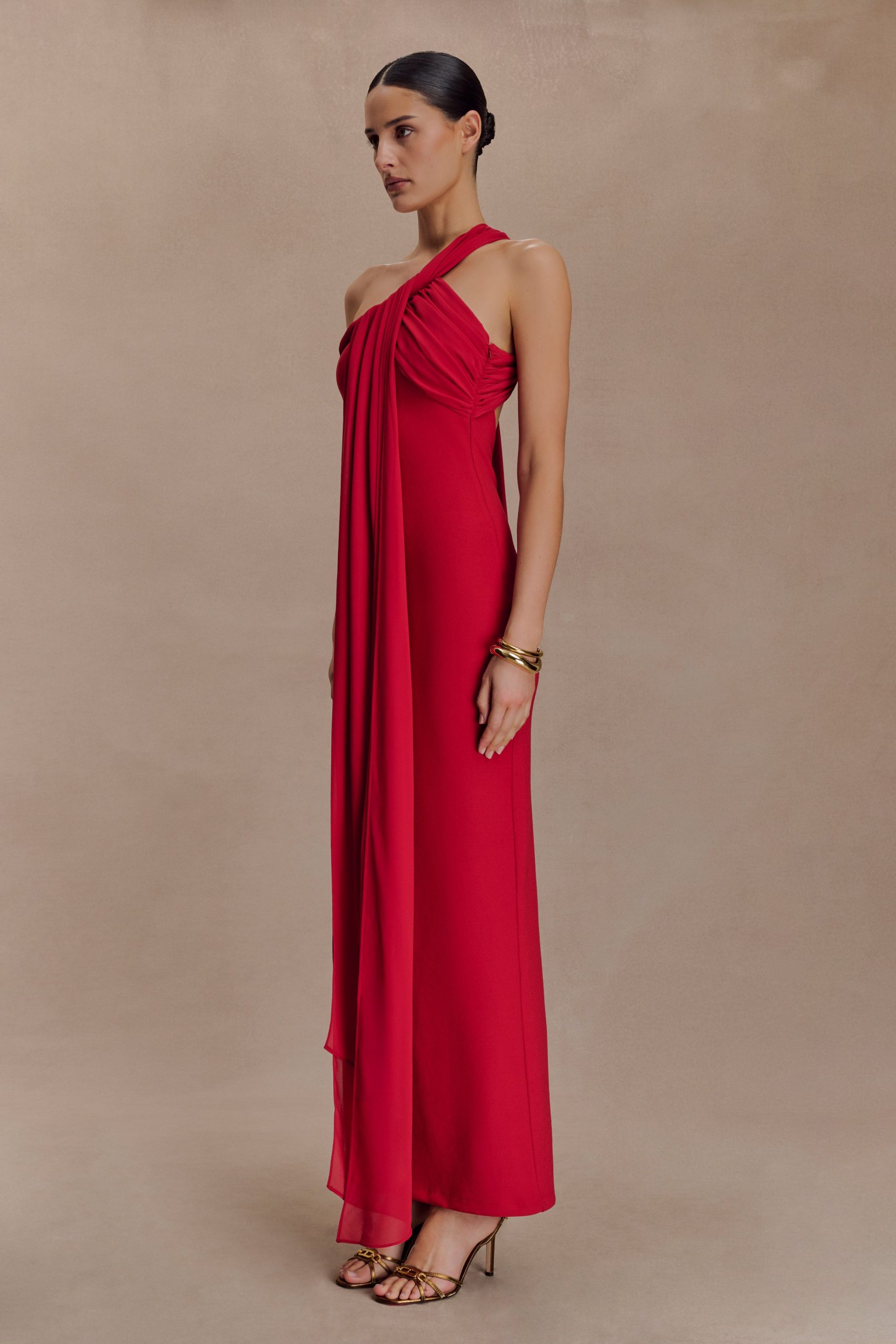 Philippa Knotted Crepe Maxi Dress - Ruby - Image 6