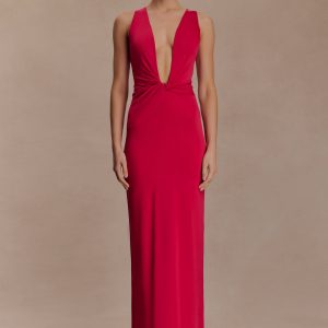 Stella Draped Slinky Maxi Dress - Fuchsia Pink