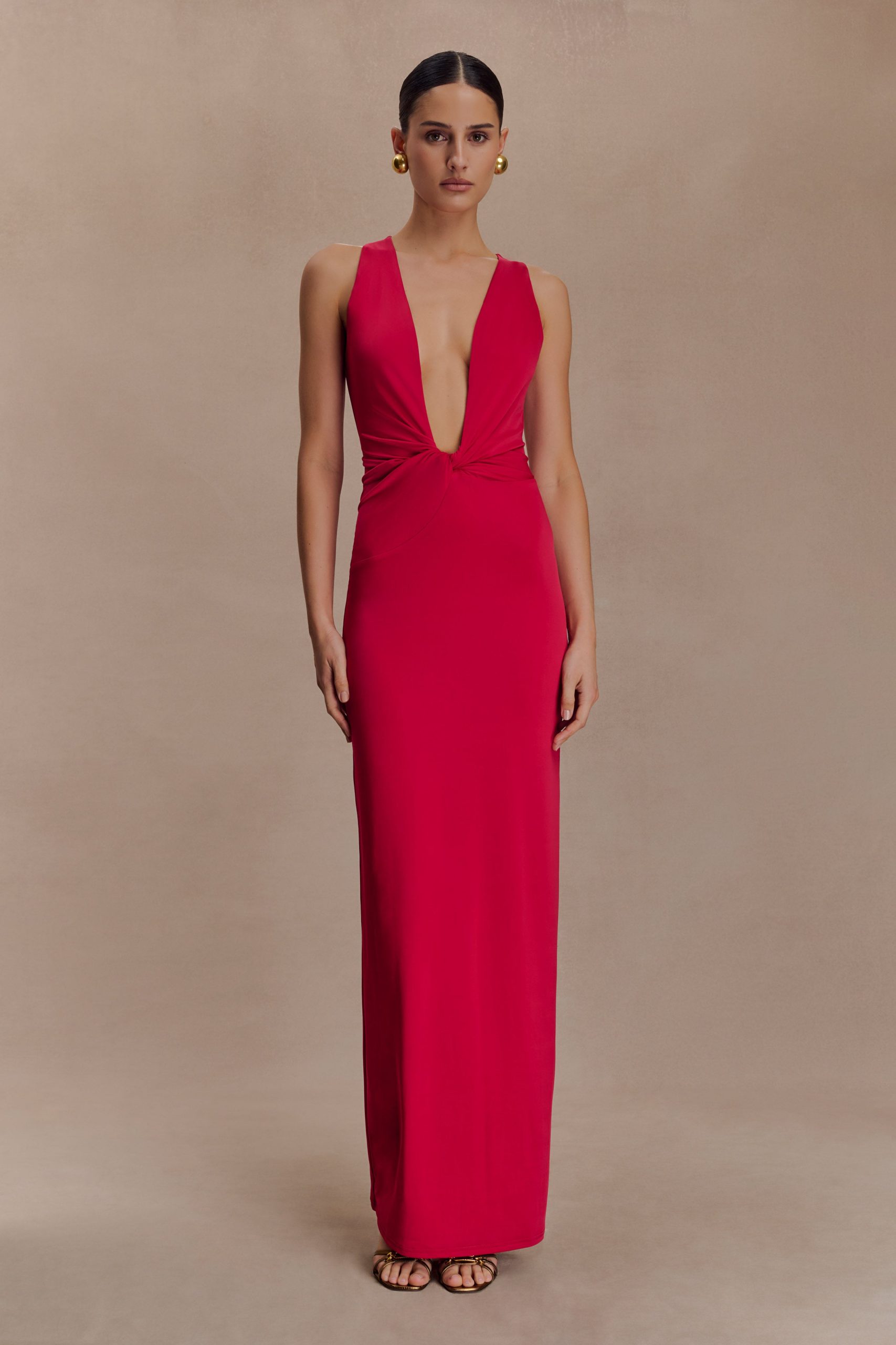 Stella Draped Slinky Maxi Dress - Fuchsia Pink - Image 5