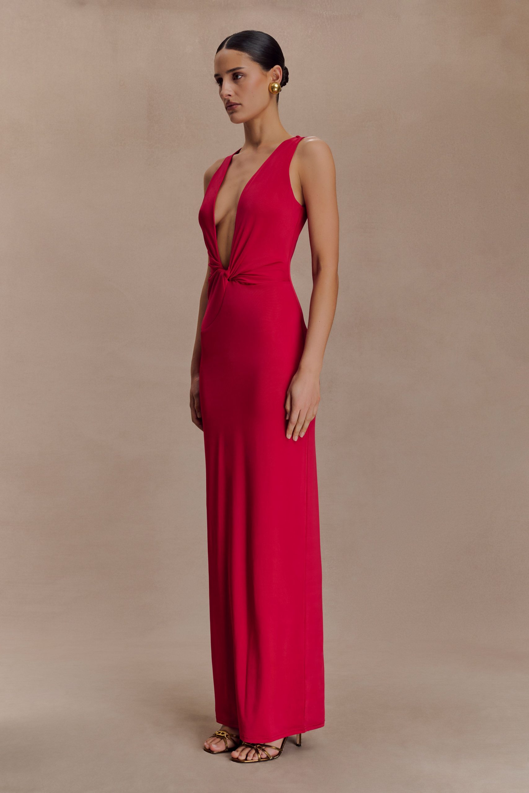 Stella Draped Slinky Maxi Dress - Fuchsia Pink - Image 4